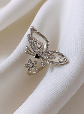 轻奢蝴蝶花朵冷淡风小众设计戒指