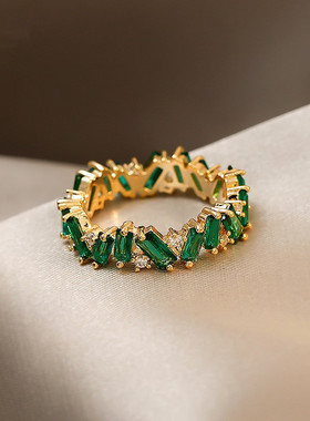 祖母绿戒指女小众设计日式轻奢ins潮高级感时尚百搭女士食指指环