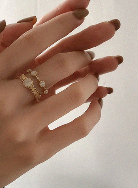 两件套装月光石戒指女ins猫眼