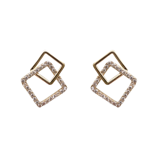 韩国东大门925银针闪钻几何重叠小耳钉简约百搭小耳垂精致耳环女