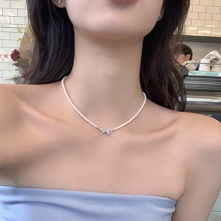 珍珠蝴蝶结锆石项链女款