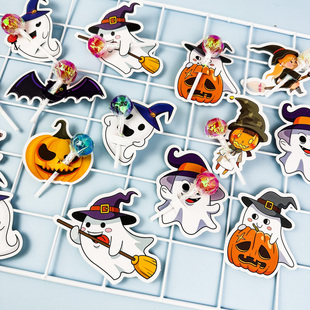 创意万圣节主题小魔女系列棒棒糖装饰卡纸搞怪幽灵零食糖果插卡过关奖励幼儿园学生贺卡片签到小礼品