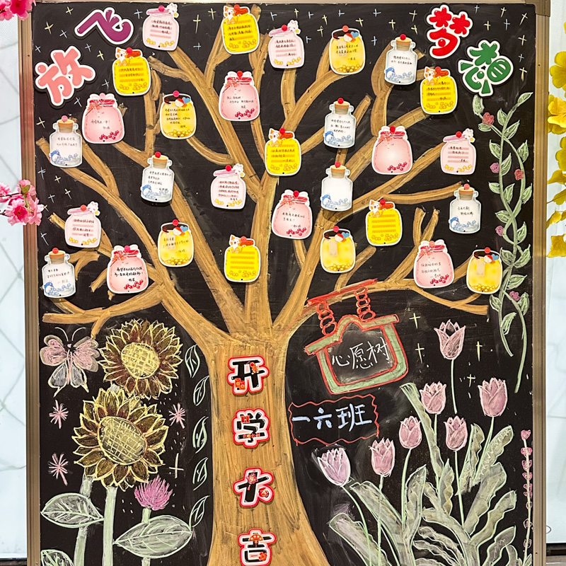 创意儿童节日班级教室布置新学期放飞梦想心愿墙贴幼儿园小学生毕业季手写空白彩色许愿瓶祈愿牌目标贺卡片纸