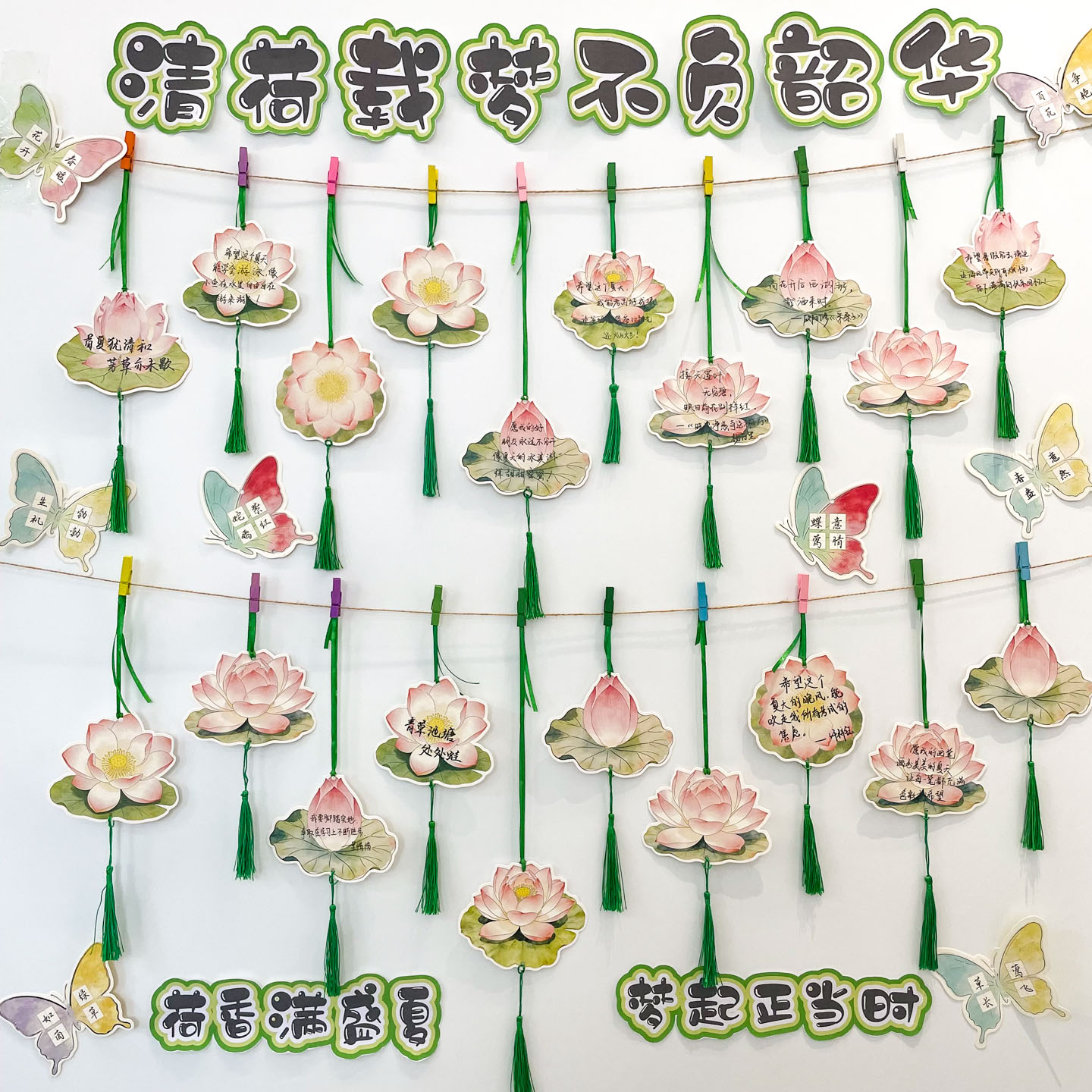夏日荷花许愿卡手写心愿目标卡片图片