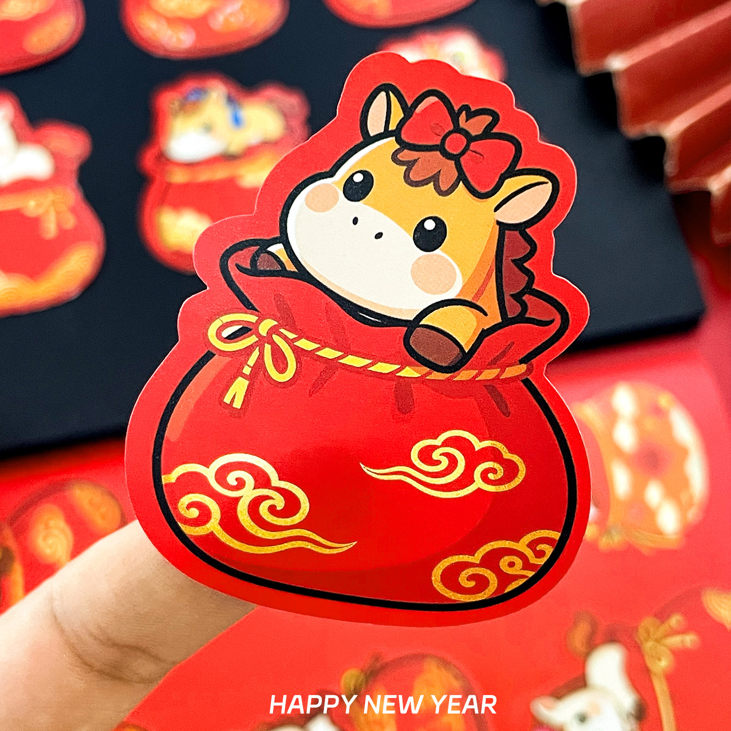 卡通马宝宝系列异形不干胶贴纸定制装饰自粘小贴画礼物礼品袋烘焙零食马年新年元旦福袋封口贴留言寄语便签贴