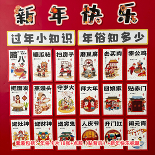 中国传统节日春节习俗主题小卡片幼儿园喜迎马年新年环创布置过年知识硬卡纸小学学校班级文化墙贴墙面装饰卡