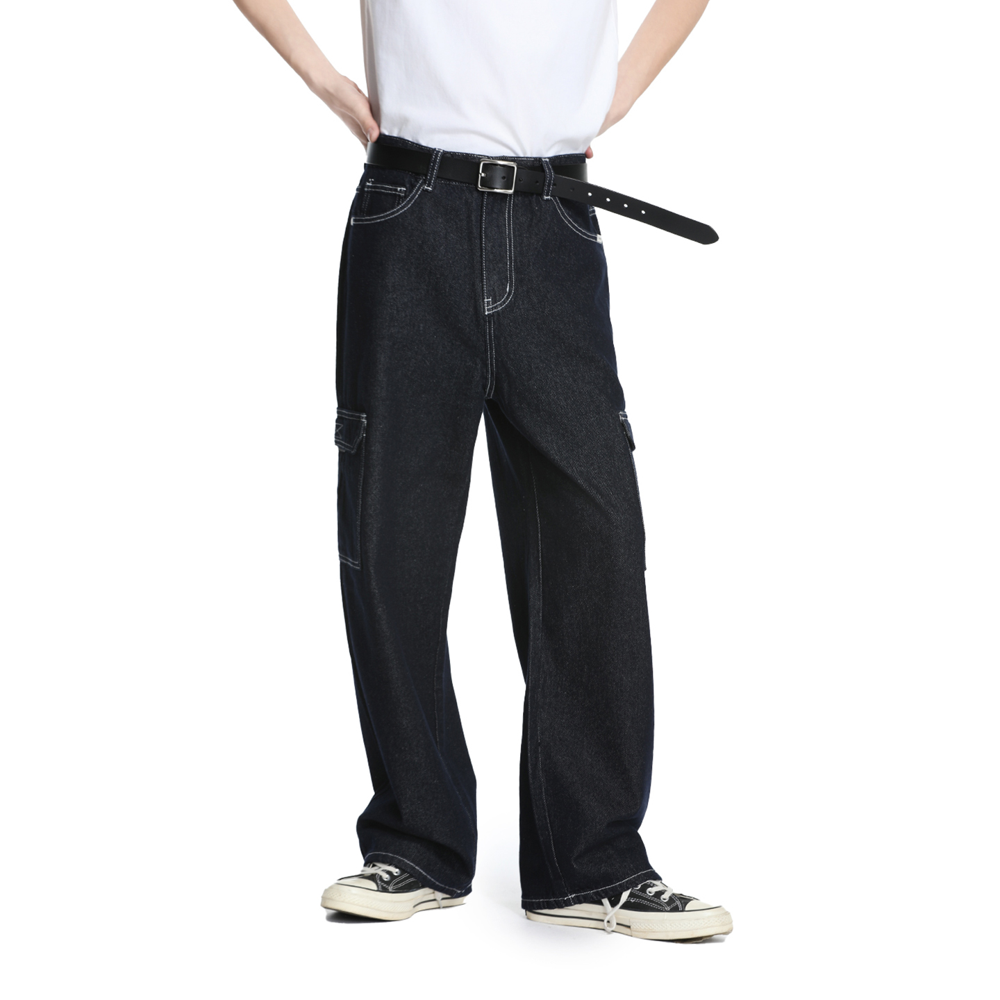 美式经典复古多口袋牛仔裤