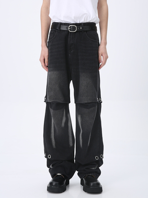 潮牌设计师款个性水洗牛仔裤