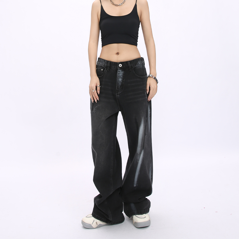 2024新品涂鸦阔腿牛仔裤男女