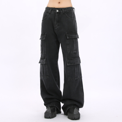 韩版潮牌多口袋工装牛仔裤
