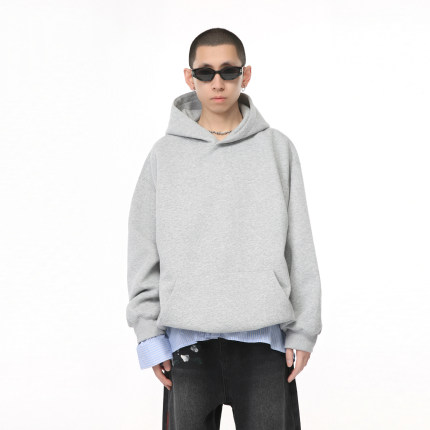 Voguo Relay cleanfit灰色连帽卫衣男女复古休闲boxy短款宽松外套