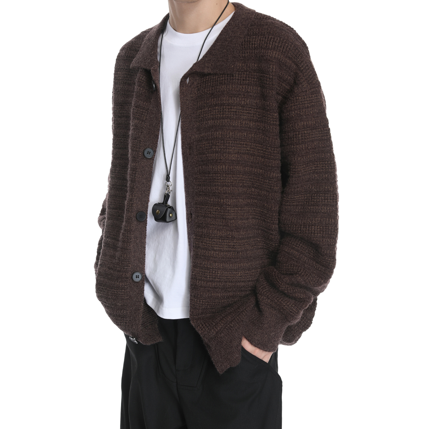 翻领开衫毛衣单排扣针织衫