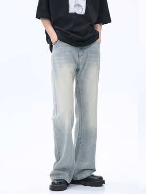 复古潮黄泥做旧长款拖地直筒裤