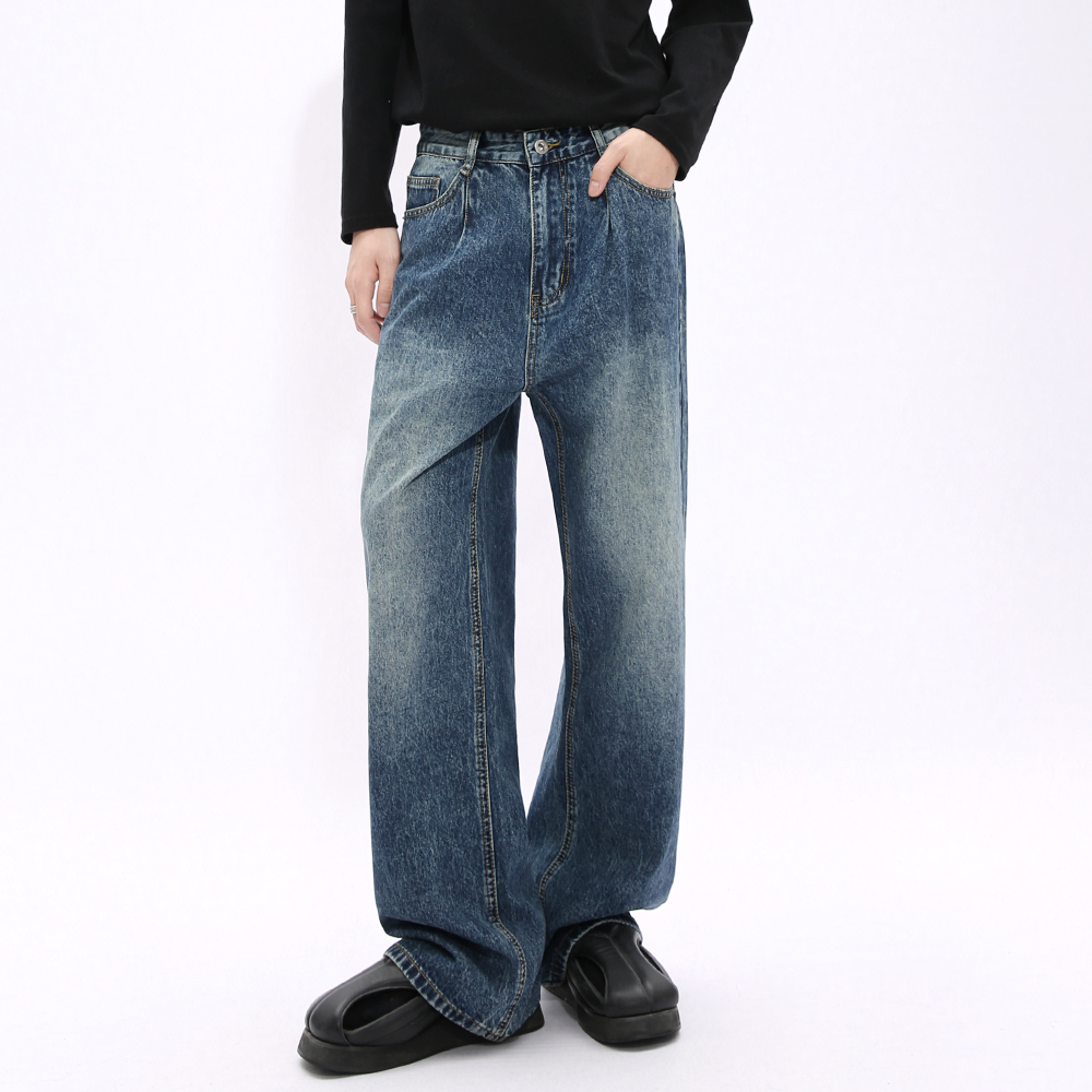 韩版设计感潮牌宽松牛仔裤