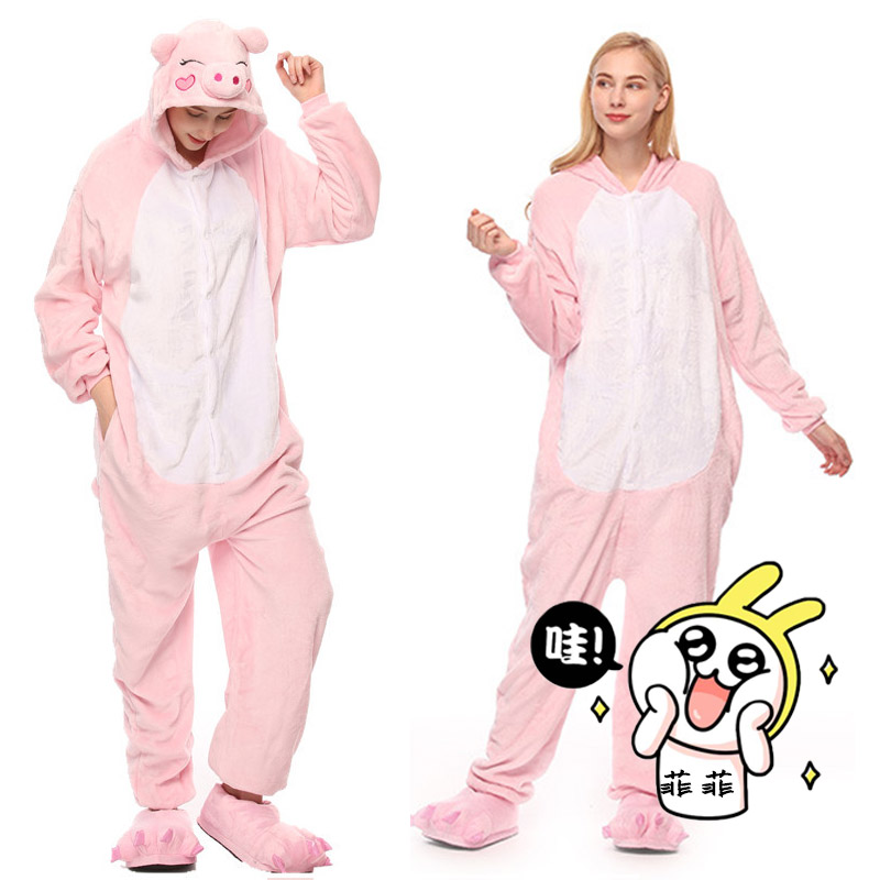 个性睡衣男女卡通动物粉猪猪派对