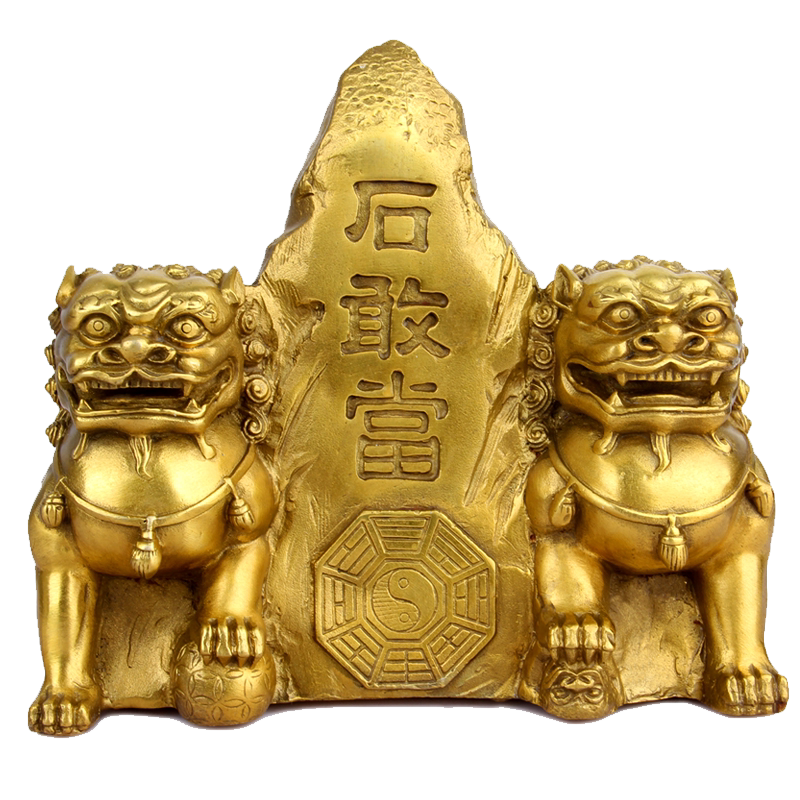 泰山阁铜石敢当摆件双狮家居