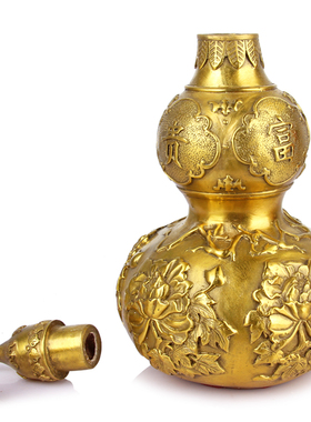 铜开盖葫芦摆件富贵玉堂家居工艺装饰品摆件吉祥富贵铜葫芦摆件