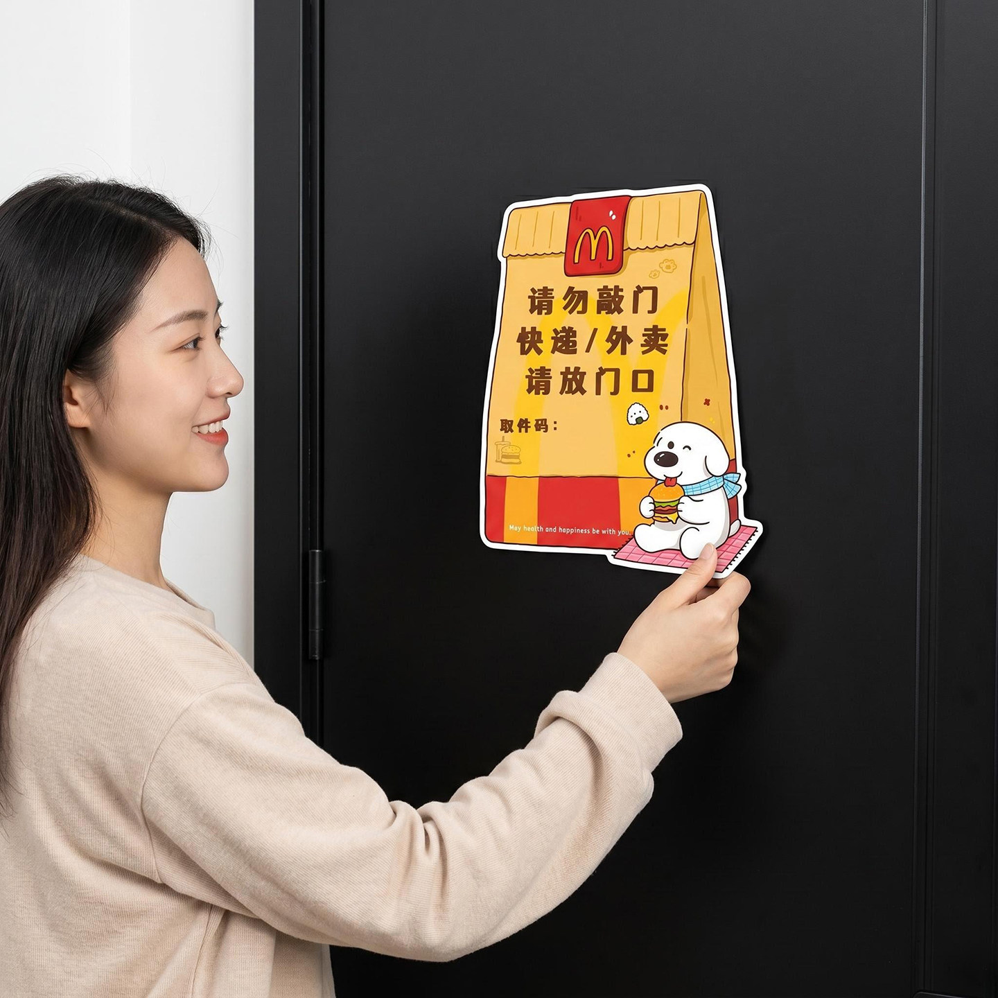 快递外卖请放门口卡通提示牌
