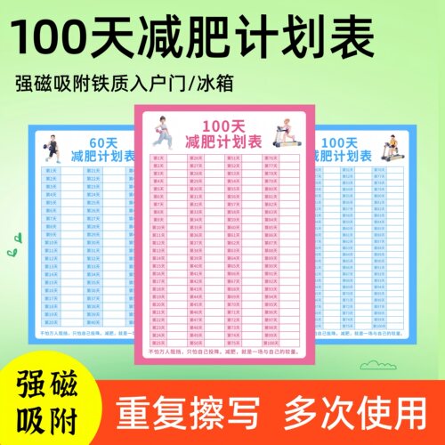 100天减肥打卡计划表磁吸可擦写