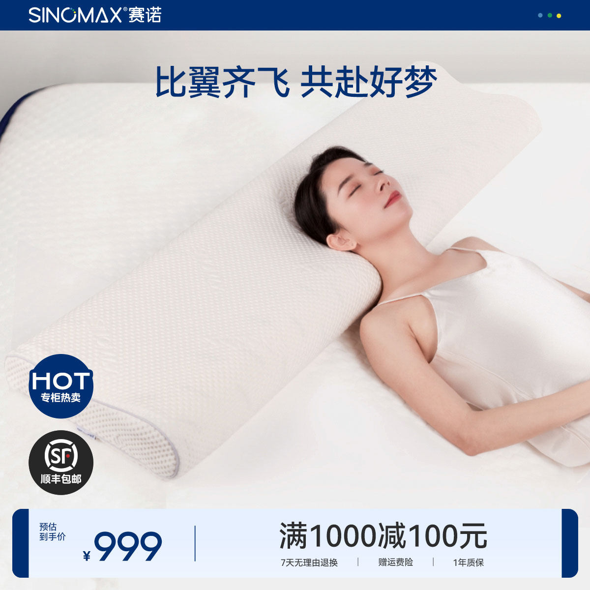 SINOMAX赛诺豪华双人枕专柜同款记忆枕头加长枕芯情侣双人枕1.5m