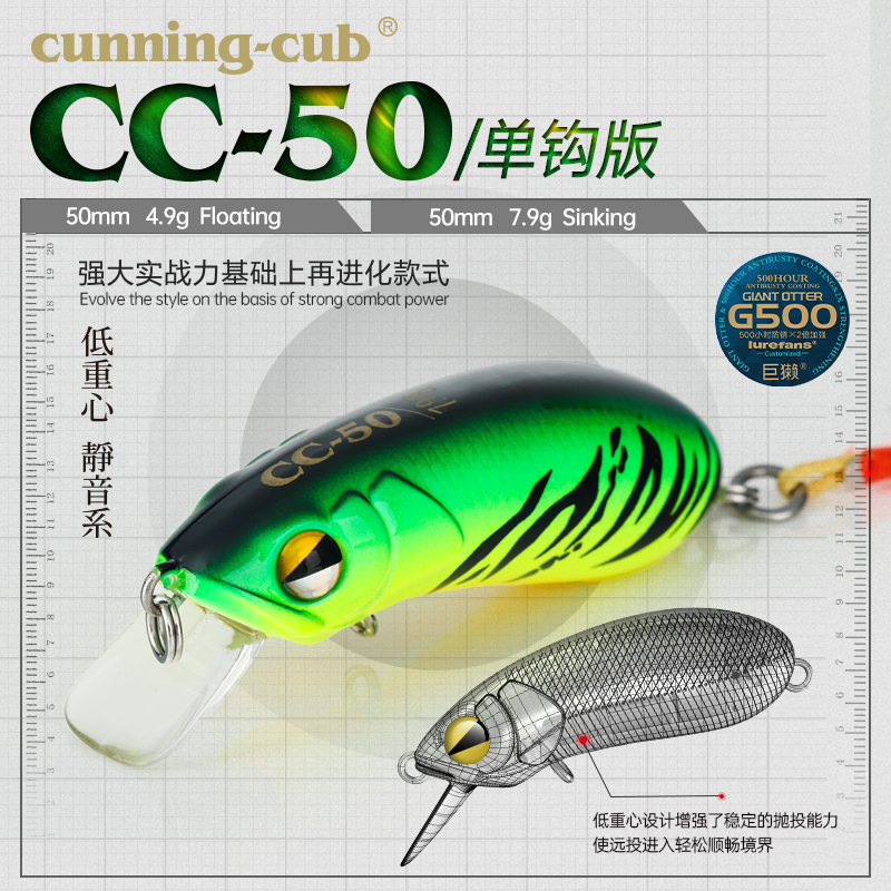 大河奔流路亚发烧友罗非鳜鱼军鱼摇滚小胖子路亚饵硬饵CC50单钩版