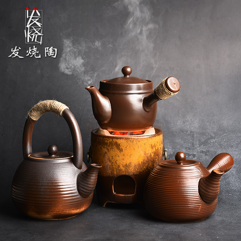 发烧陶围炉煮茶壶陶瓷耐高温套装窑变复古温茶炉侧把壶木炭明火