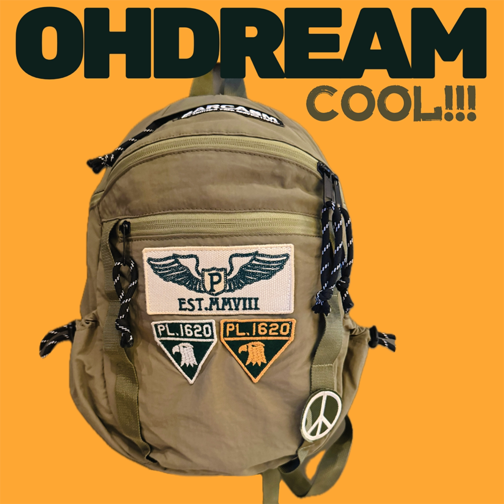 OHDREAM童装超酷刺绣飞行员双肩吧多徽章军绿色背包亲子男女童