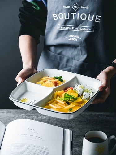 Керамическая разделенная тарелка для взрослых, специальная разделенная тарелка для завтрака, бытовая креативная количественная тарелка для использования в микроволновой печи