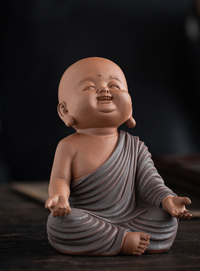 禅意小和尚精品紫砂茶宠摆件创意茶道人物装饰茶室茶桌复古摆设品