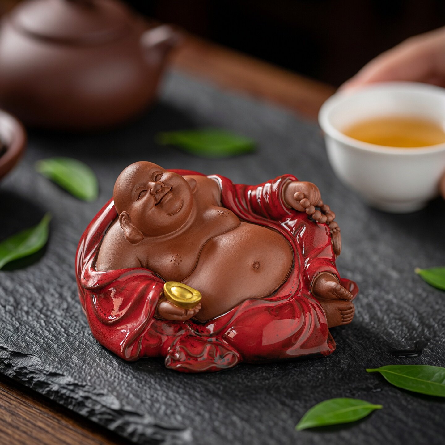创意紫砂弥勒佛茶宠摆件家居客厅茶室精品茶玩茶桌禅意佛像装饰品