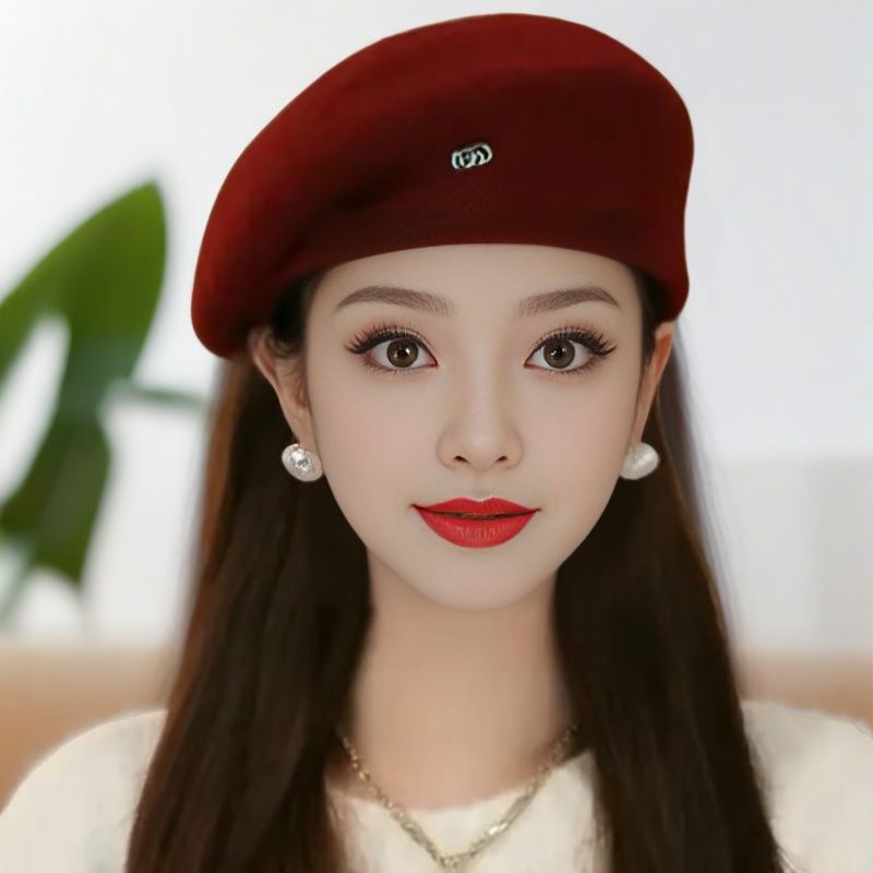 2024新款高档贝雷帽女秋冬季正品甜美百搭保暖两件套女士帽子围巾