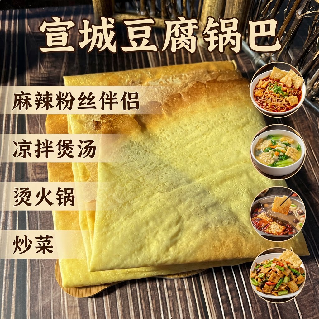 豆腐锅巴安徽宣城特产豆浆皮农家风味豆皮炒菜烫火锅麻辣粉丝