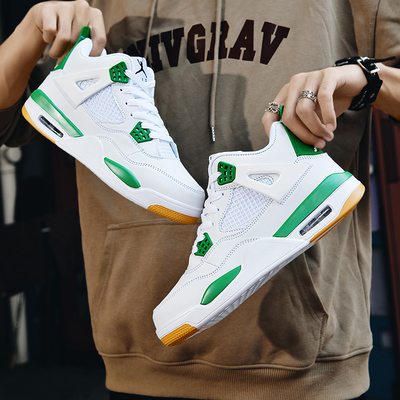 松希aj4男鞋官网白绿色学生实战训练鞋乔4篮球休闲运动鞋高帮板鞋