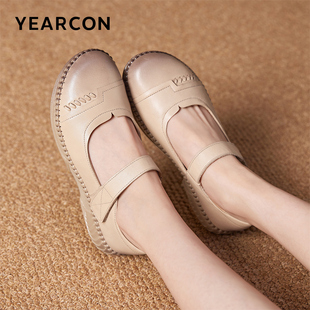 意尔康妈妈鞋春夏季真皮中老年舒适不累脚一脚蹬软底浅口单鞋女鞋