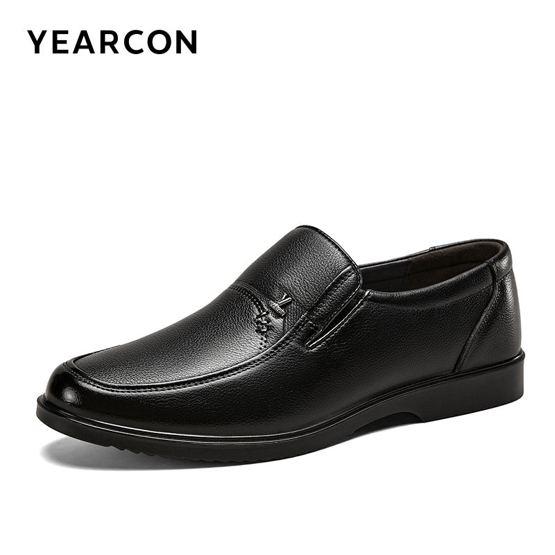 意尔康爸爸皮鞋男春秋商务休闲真皮男士舒适中老年人软底男鞋大码