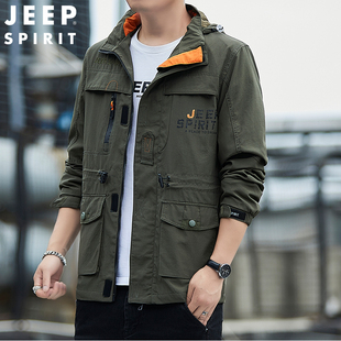 JEEP吉普连帽冲锋衣男款秋冬季三防潮牌工装登山外套加厚保暖夹克