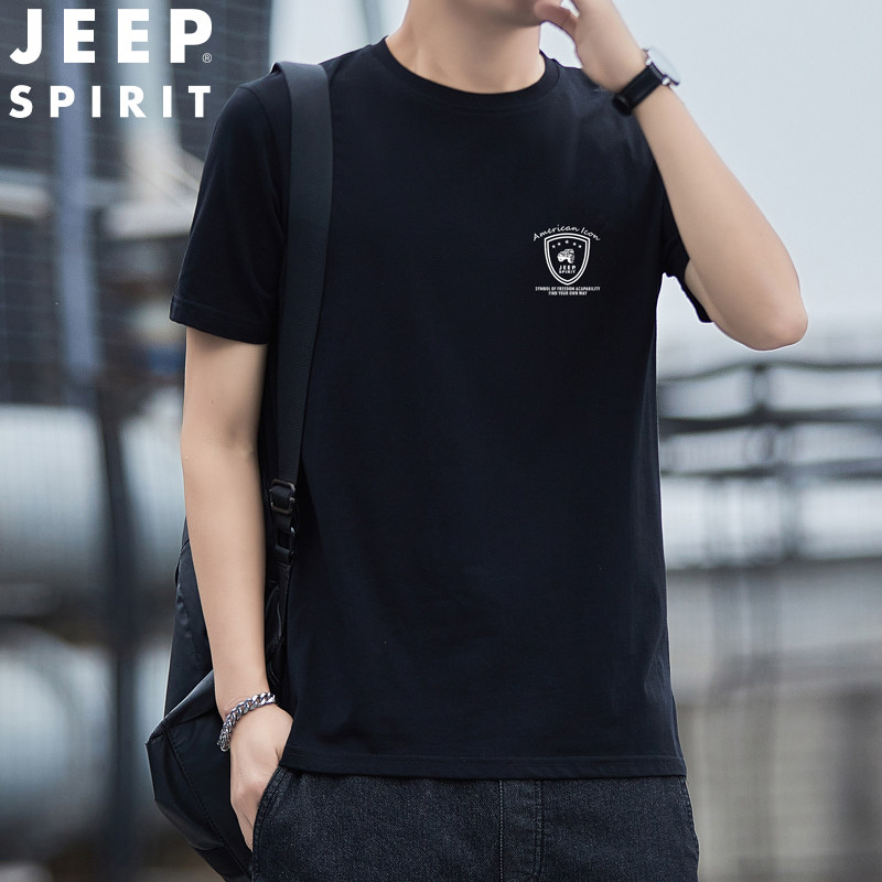 JEEP/吉普休闲短袖t恤男士纯棉圆领宽松上衣2026年夏季薄款体恤男