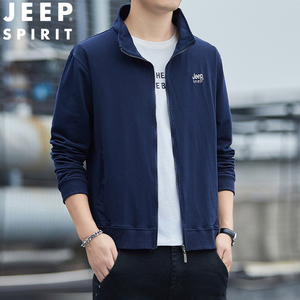 吉普JEEP中青年秋季纯棉开衫运动美式休闲时尚卫衣男立领拉链外套