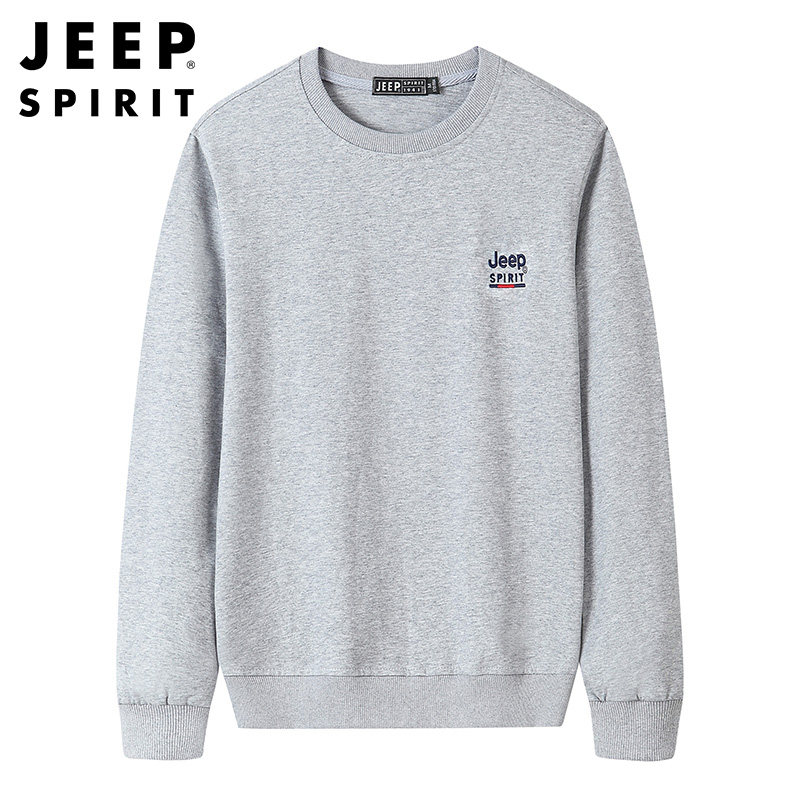 JEEP吉普圆领长袖T恤男士纯棉卫衣男春秋薄款秋衣打底衫大码T恤男
