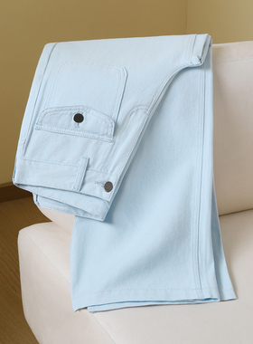 辣妹时尚高腰阔腿牛仔裤女春季潮流宽松显瘦翻盖口袋直筒裤拖地裤