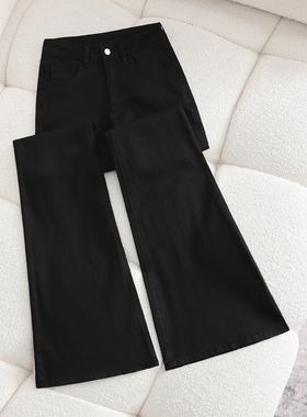 小个子黑色高腰九分微喇牛仔裤女修身显瘦弹力喇叭裤休闲拖地长裤