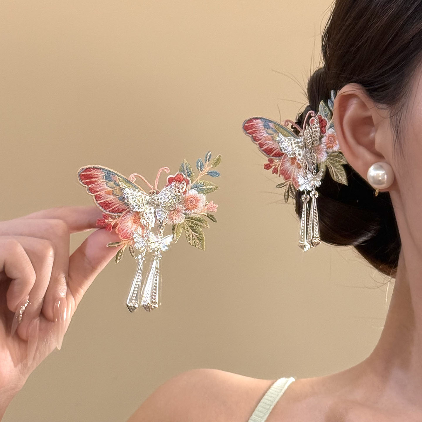 蝶影花坊~绝美蝴蝶流苏发夹女图片