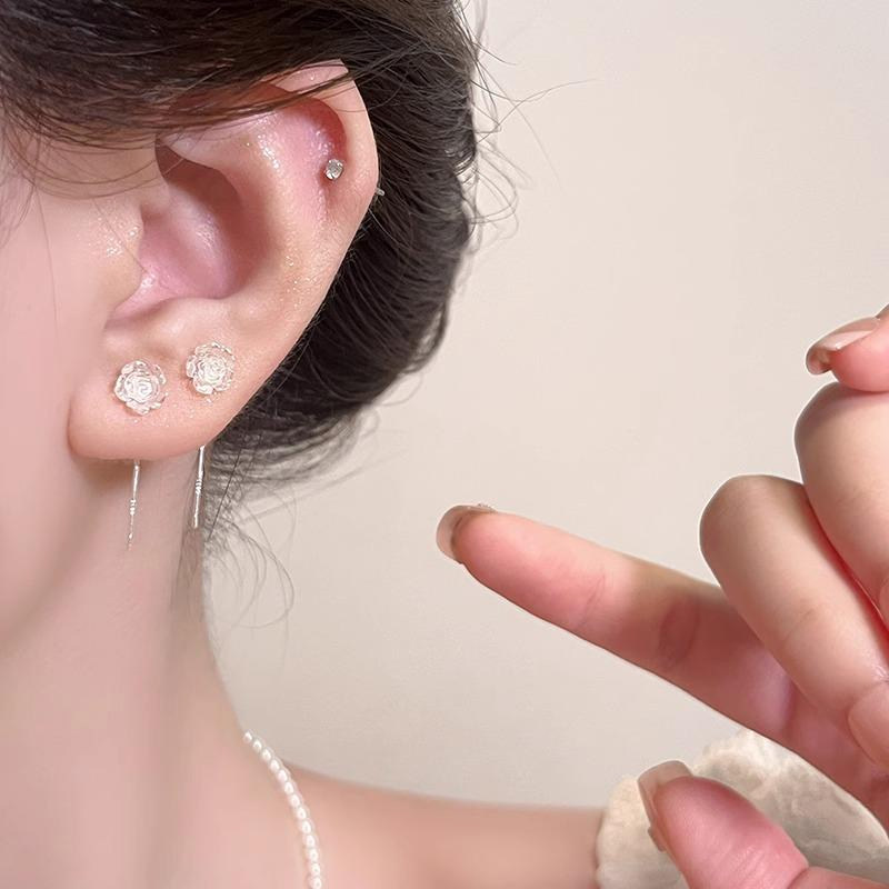 2025新款白色玫瑰花耳钉女小众设计精致时尚简约百搭洋气耳环耳饰,饰品/流行首饰/时尚饰品新,耳线,淘宝优惠券,粉丝福利购,淘宝优惠卷