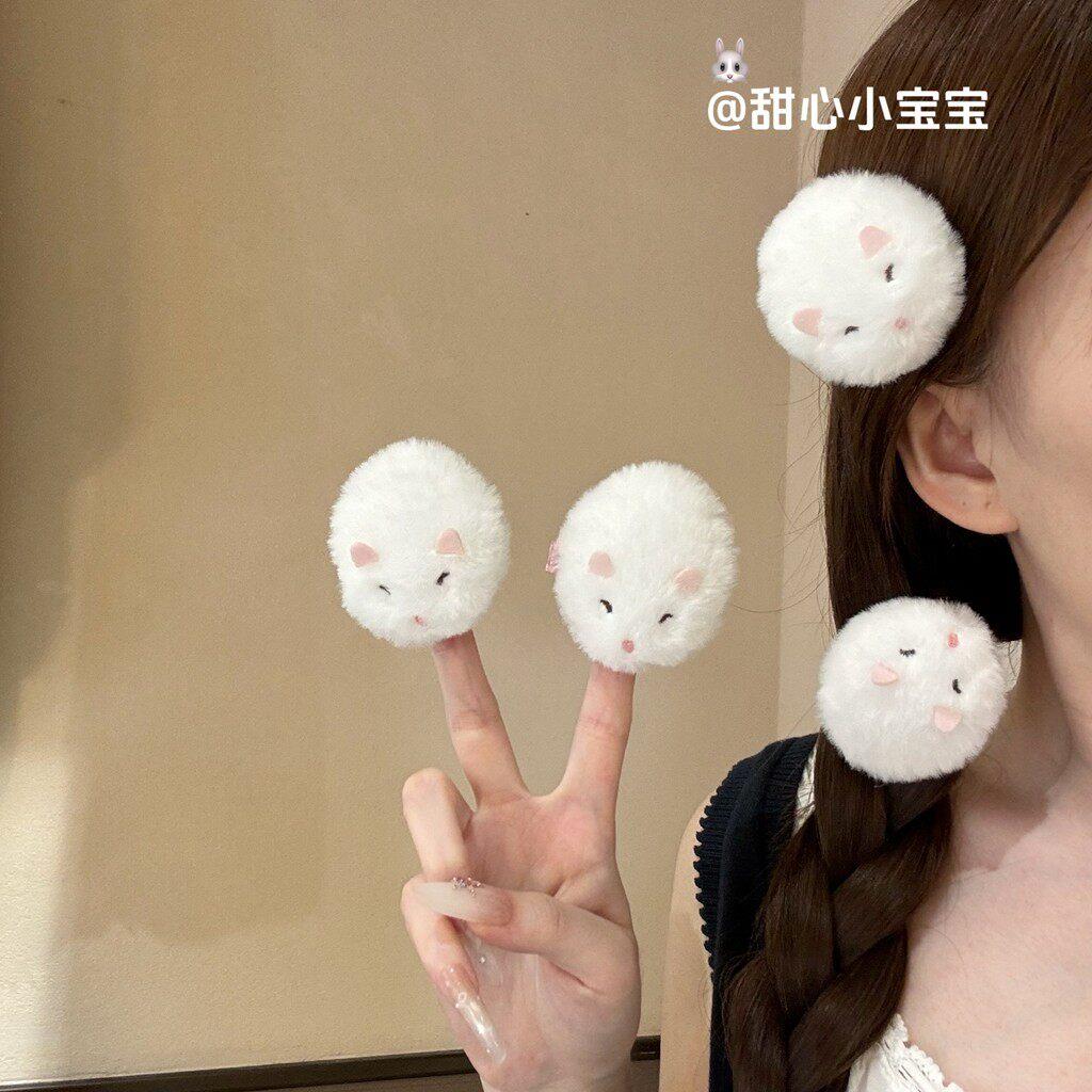 毛茸茸软乎鼠饼发夹鸭嘴夹创意可爱日系卡通仓鼠边夹少女心刘海夹 - 实物图