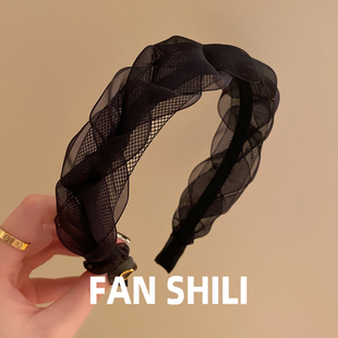 网纱麻花辫发箍女宽边增高颅顶显脸小头箍高级感洋气时尚 百搭发卡