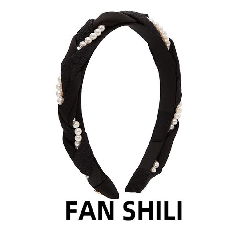 珍珠麻花辫发箍女款设计感布艺绢纱缎面头箍高颅顶显脸小发卡发捆