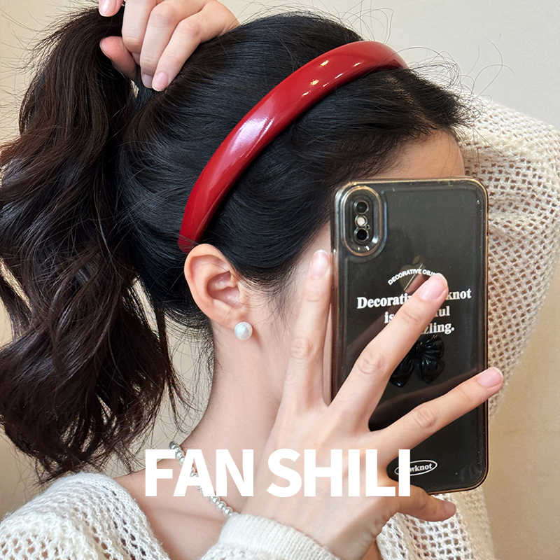 酒红色皮质发箍复古超显白发箍