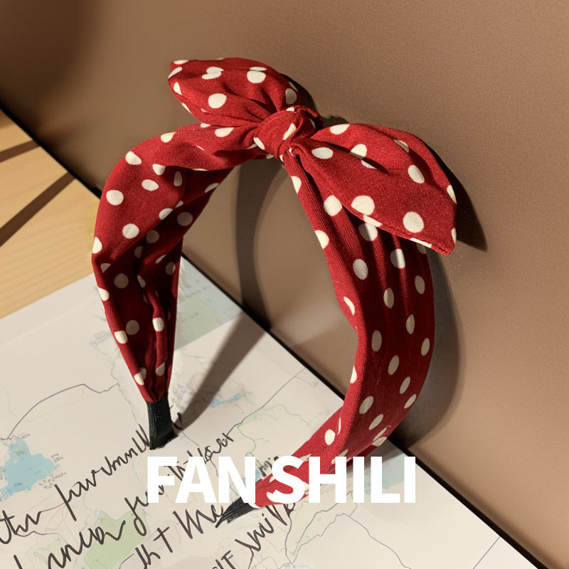 红色波点发箍兔耳朵蝴蝶结圆点头箍压发发卡头箍发捆发窟发苦头饰