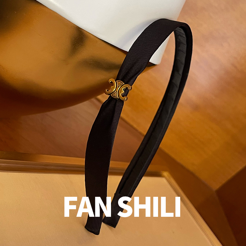 复古黑色金标发箍细头箍高级感