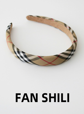 复古格子发箍女高颅顶显脸小高级感洋气时尚发卡头箍发夹侧边卡子